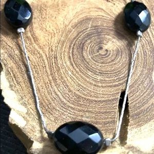 Faceted Onyx Briolette Sterling Silver Necklace